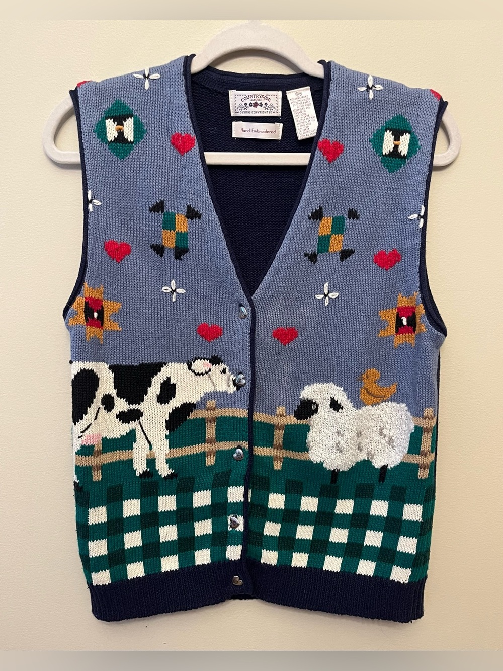 Vintage Countryside Classics Farm Scene Vest Women's Small Hand Embroidered